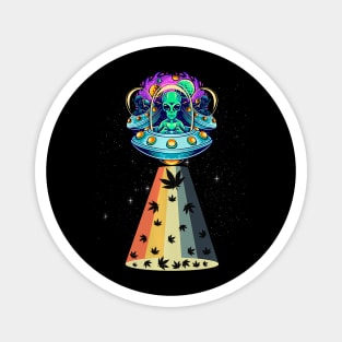 Vintage Alien Weed Pot Leaf Ufo Abduction Marijuana Magnet